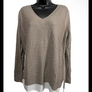 Hilary Radley V-Neck Women’s Layered Sweater Size L Heather Mocha